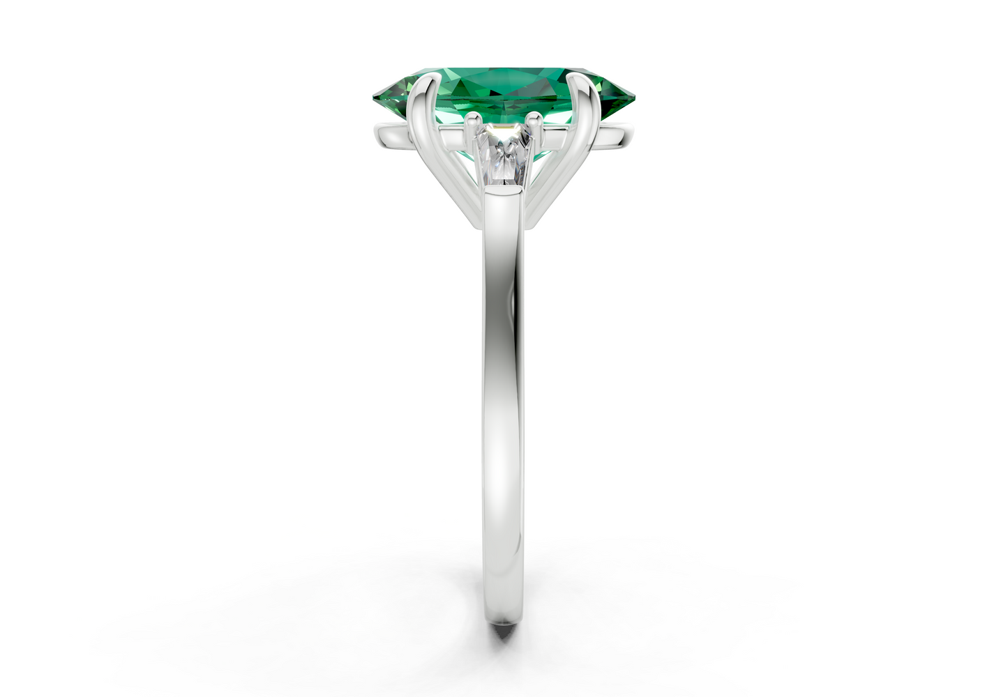 Isla Emerald Gemstone Three Stone Oval Cut 1.8mm Engagement Ring