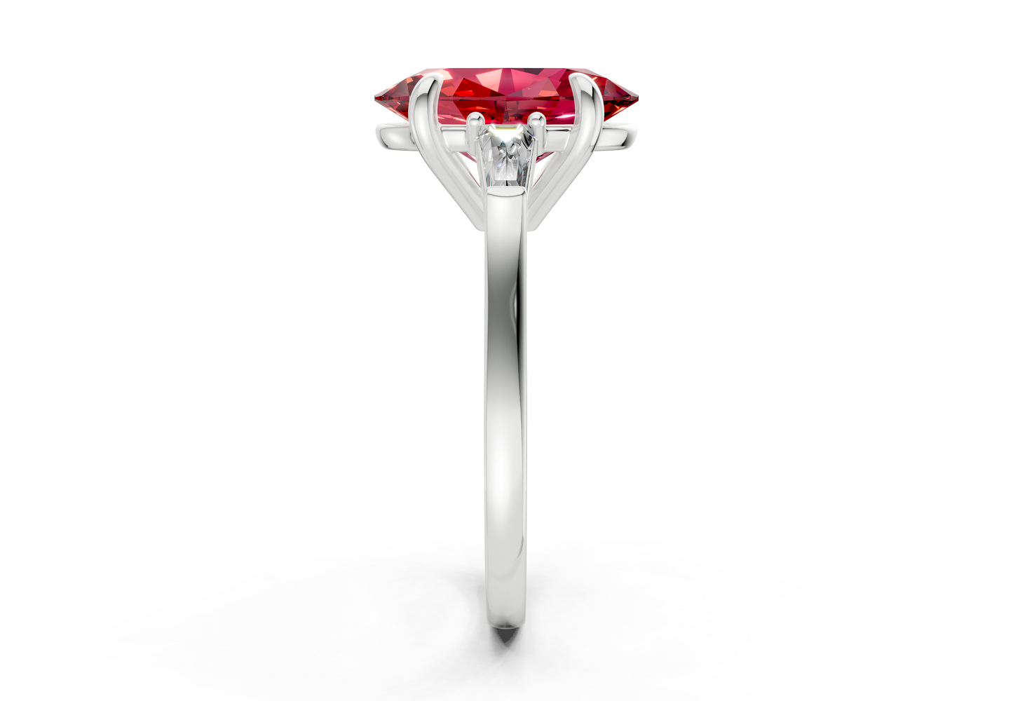 Isla Ruby Gemstone Three Stone Oval Cut 1.8mm Engagement Ring