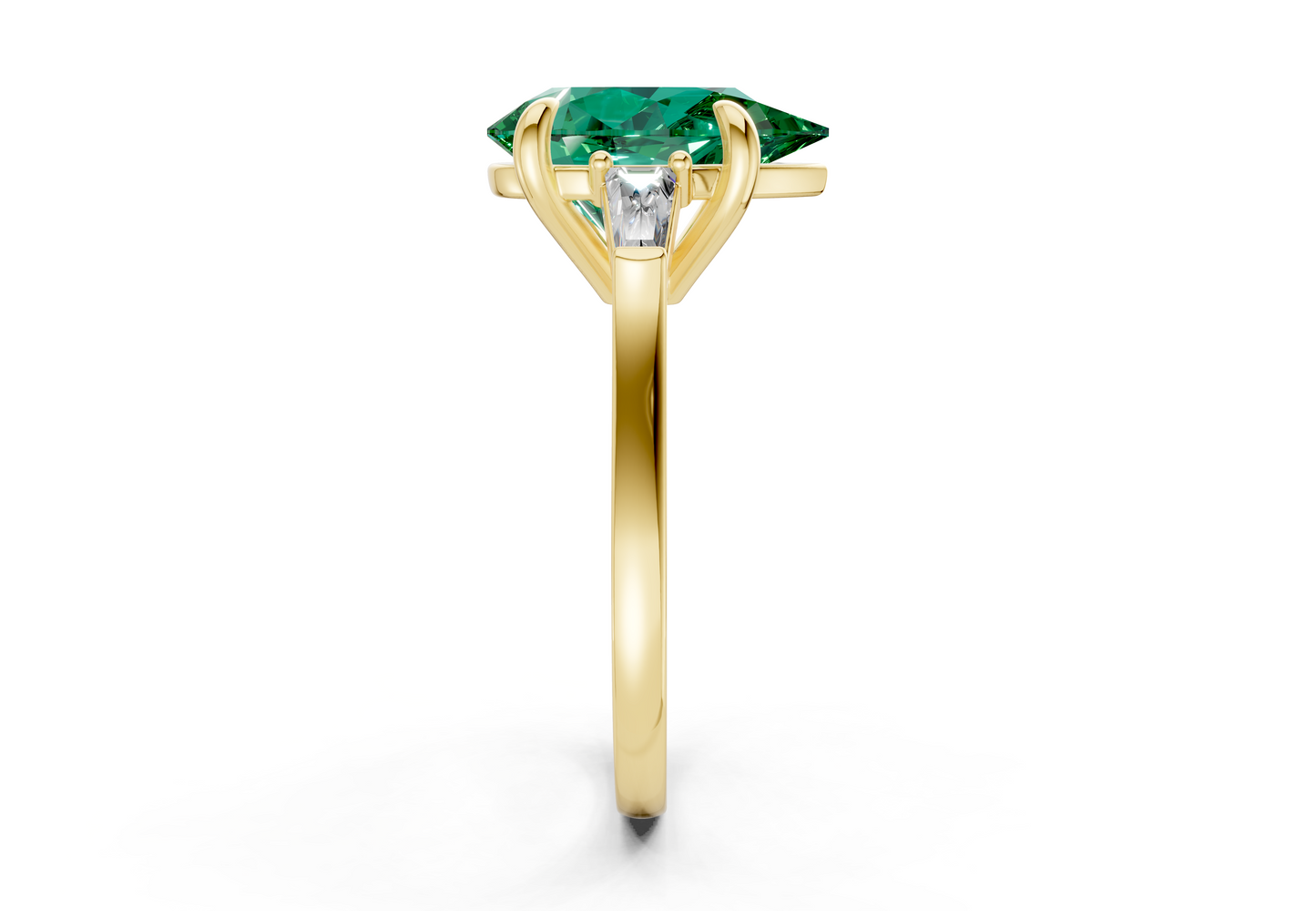 Isla Emerald Gemstone Three Stone Pear Cut 1.8mm Engagement Ring