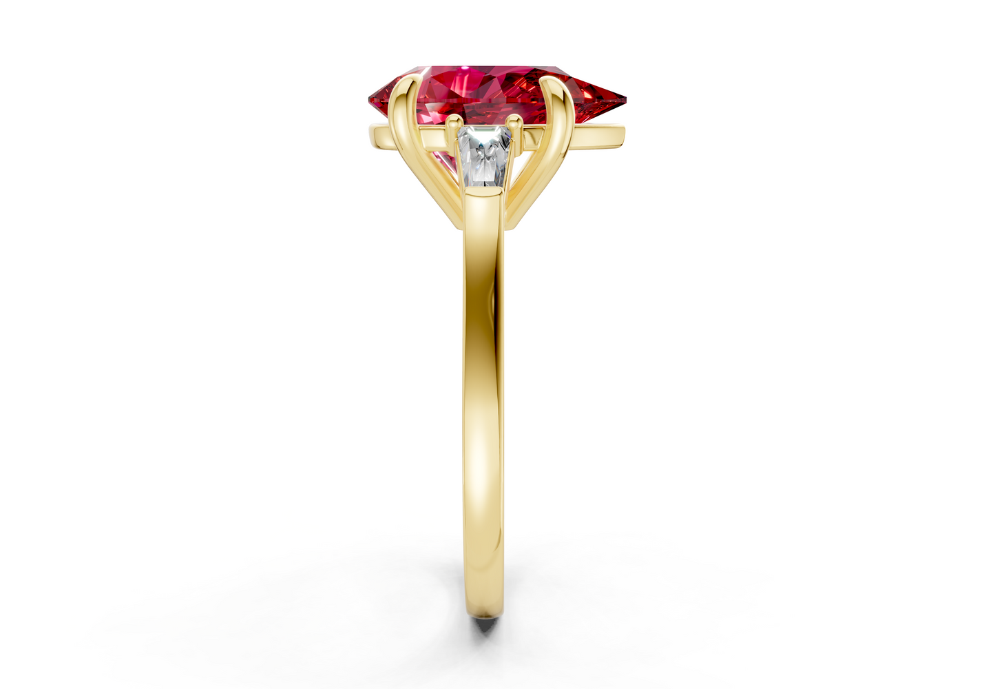 Isla Ruby Gemstone Three Stone Pear Cut 1.8mm Engagement Ring