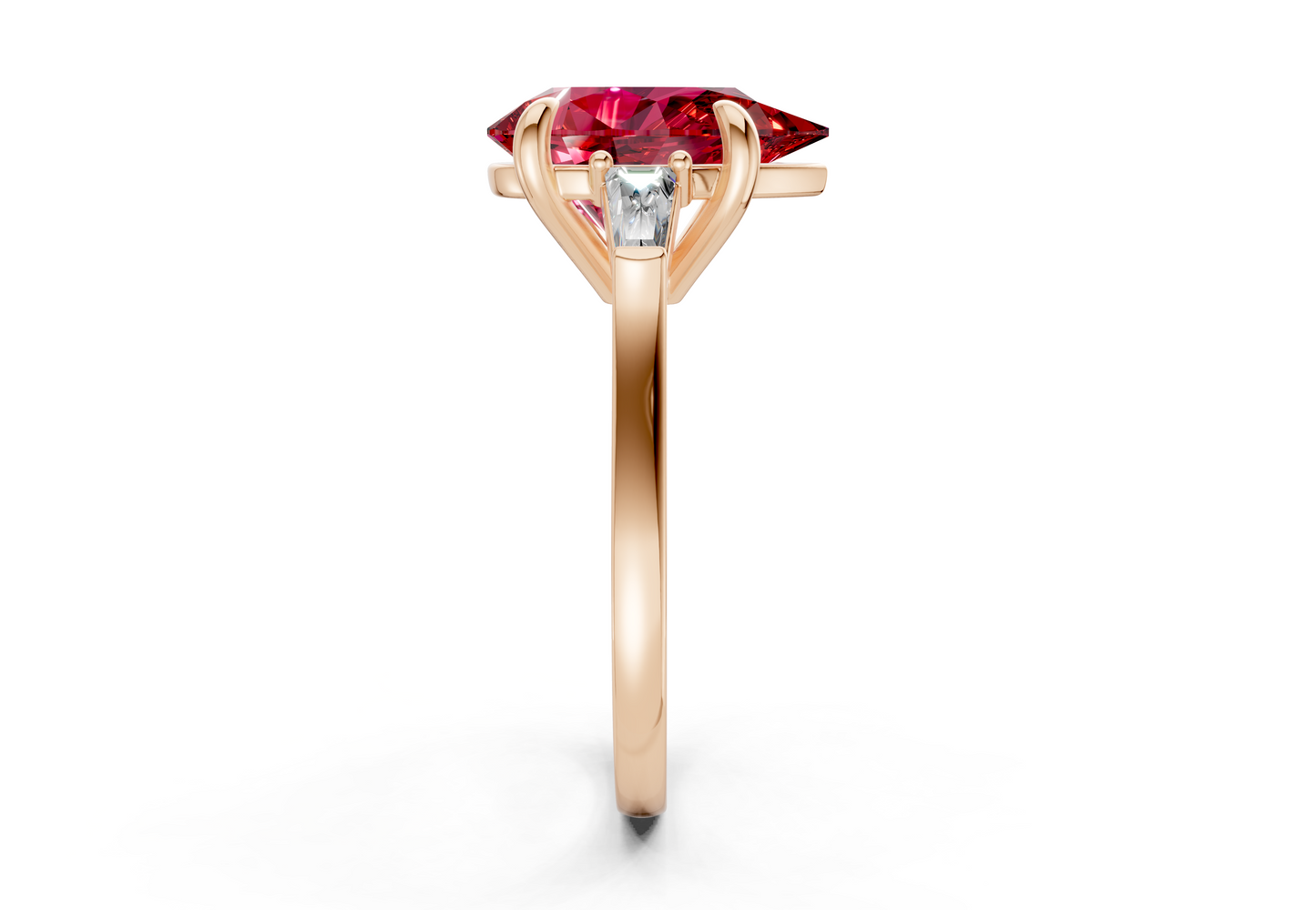 Isla Ruby Gemstone Three Stone Pear Cut 1.8mm Engagement Ring