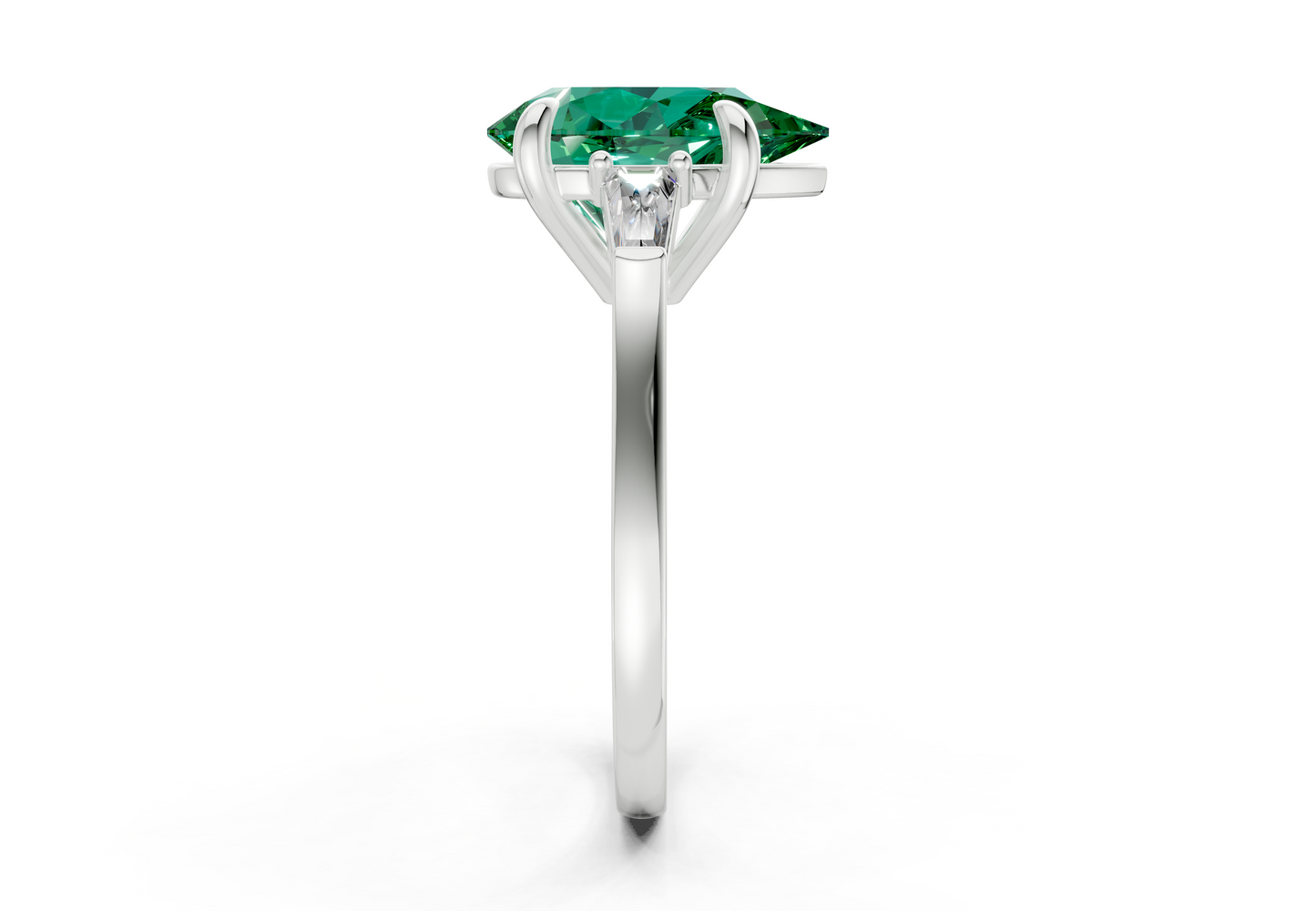 Isla Emerald Gemstone Three Stone Pear Cut 1.8mm Engagement Ring
