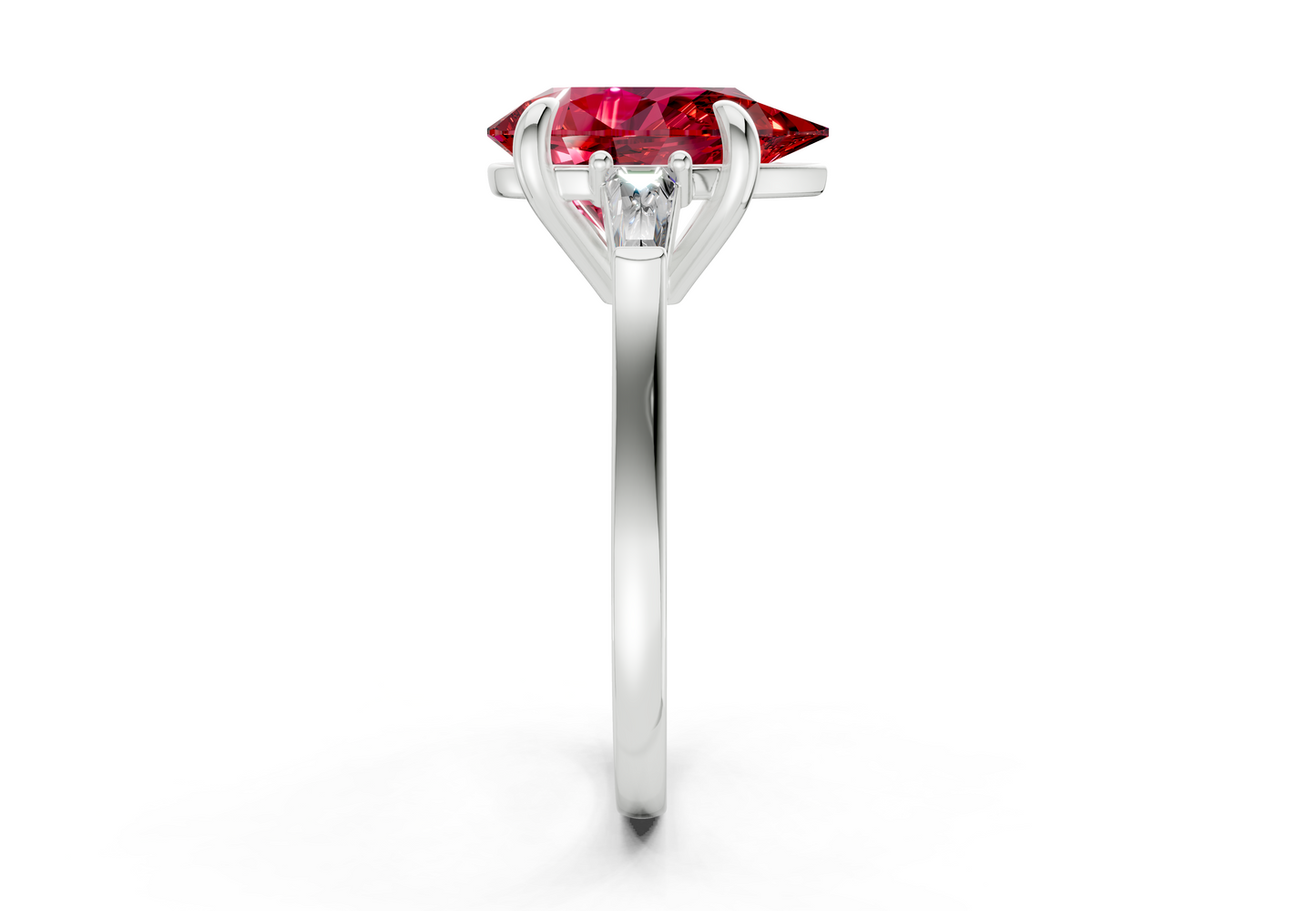 Isla Ruby Gemstone Three Stone Pear Cut 1.8mm Engagement Ring