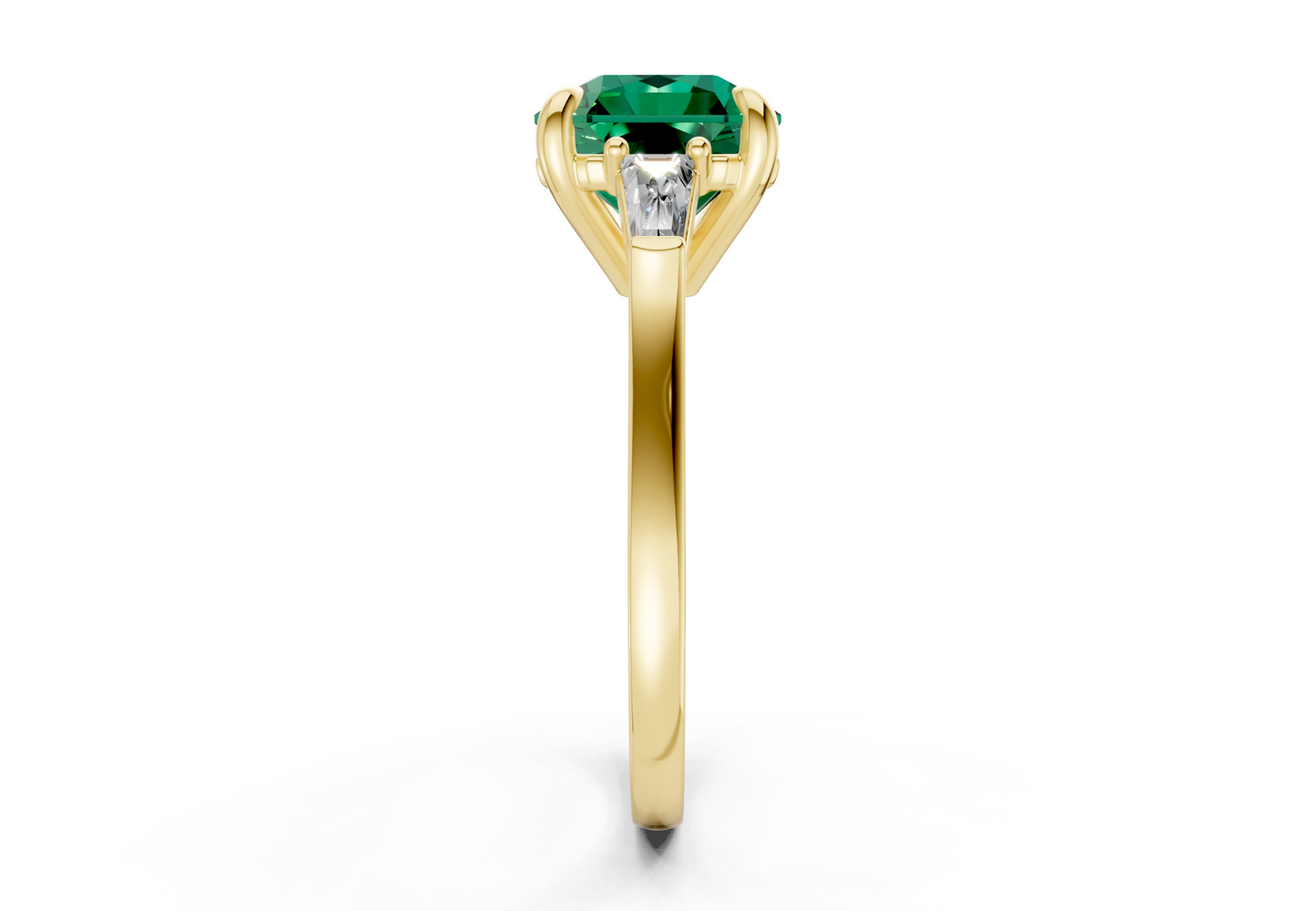Isla Emerald Gemstone Three Stone Radiant Square Cut 1.8mm Engagement Ring