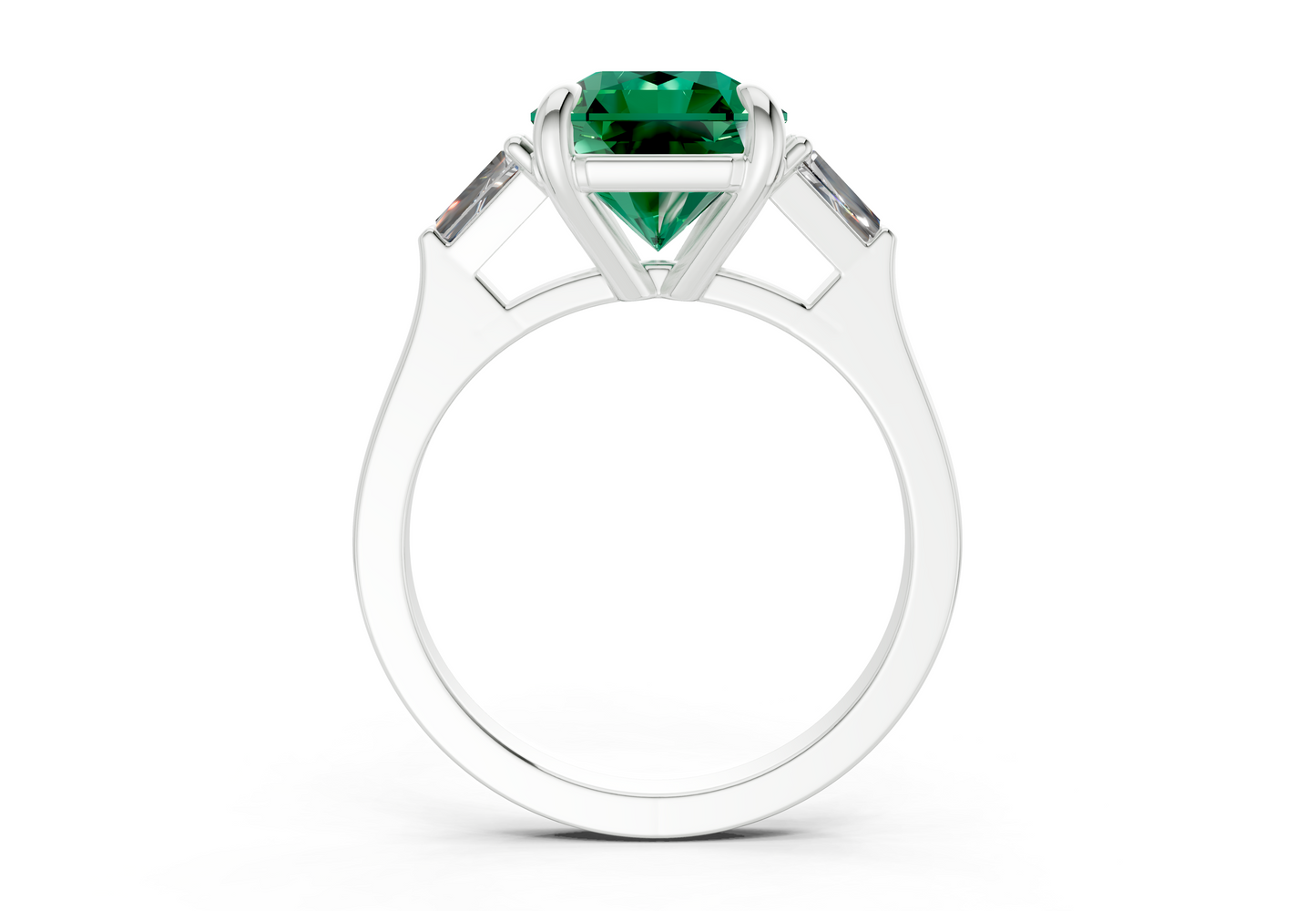 Isla Emerald Gemstone Three Stone Radiant Square Cut 1.8mm Engagement Ring