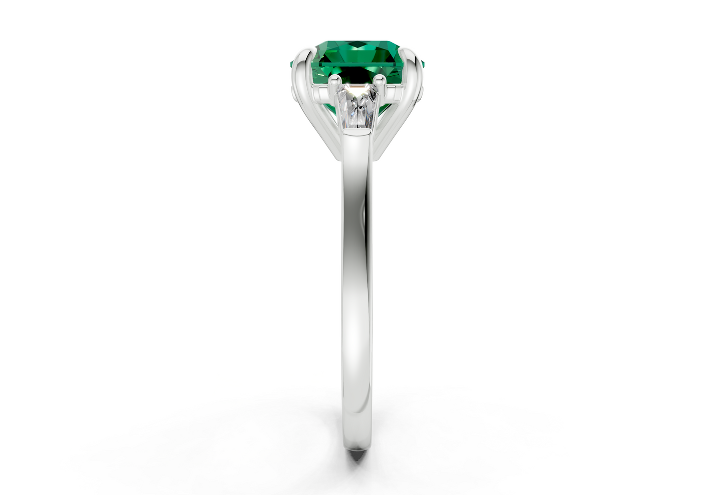 Isla Emerald Gemstone Three Stone Radiant Square Cut 1.8mm Engagement Ring