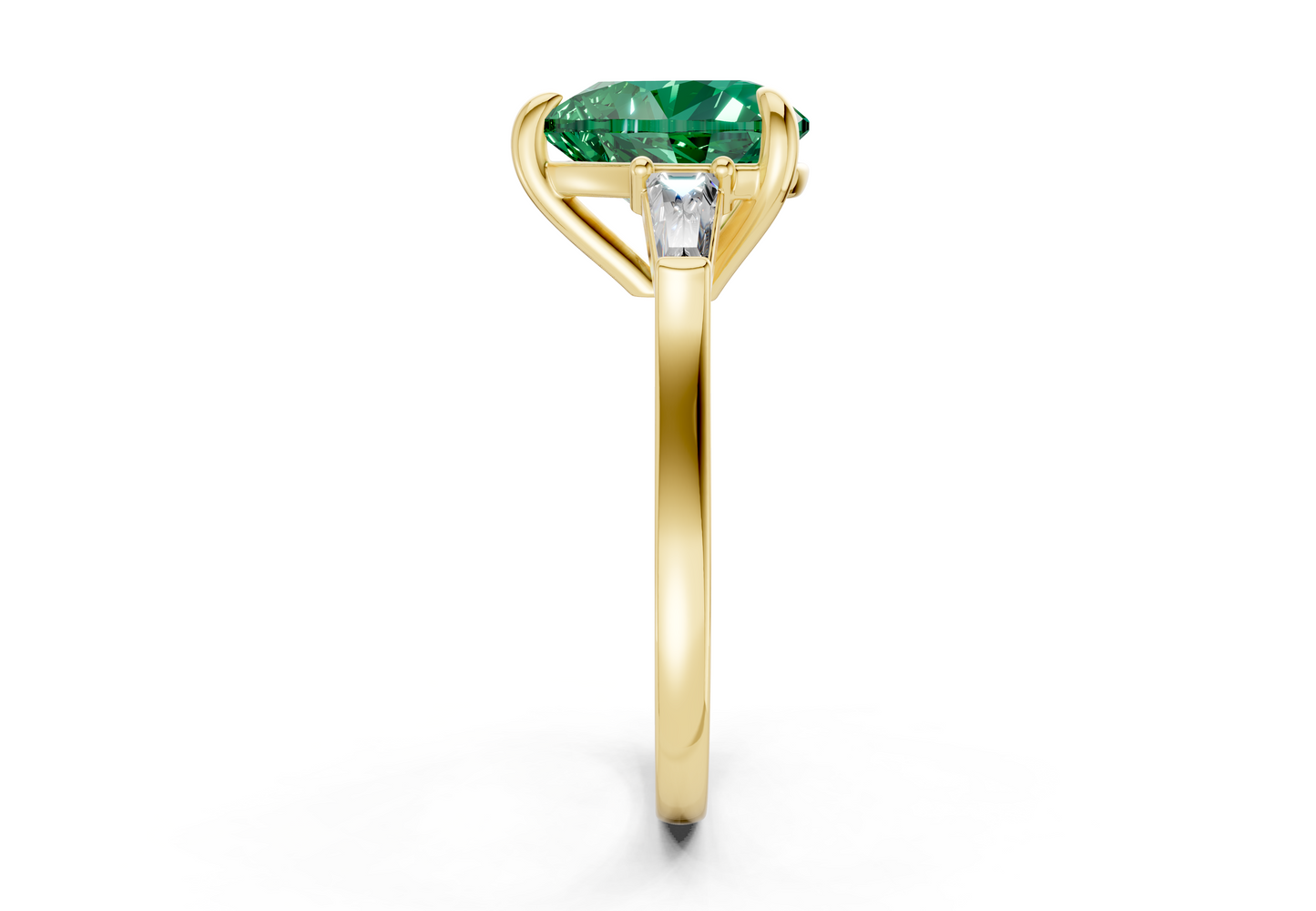Isla Emerald Gemstone Three Stone Heart Cut 1.8mm Engagement Ring