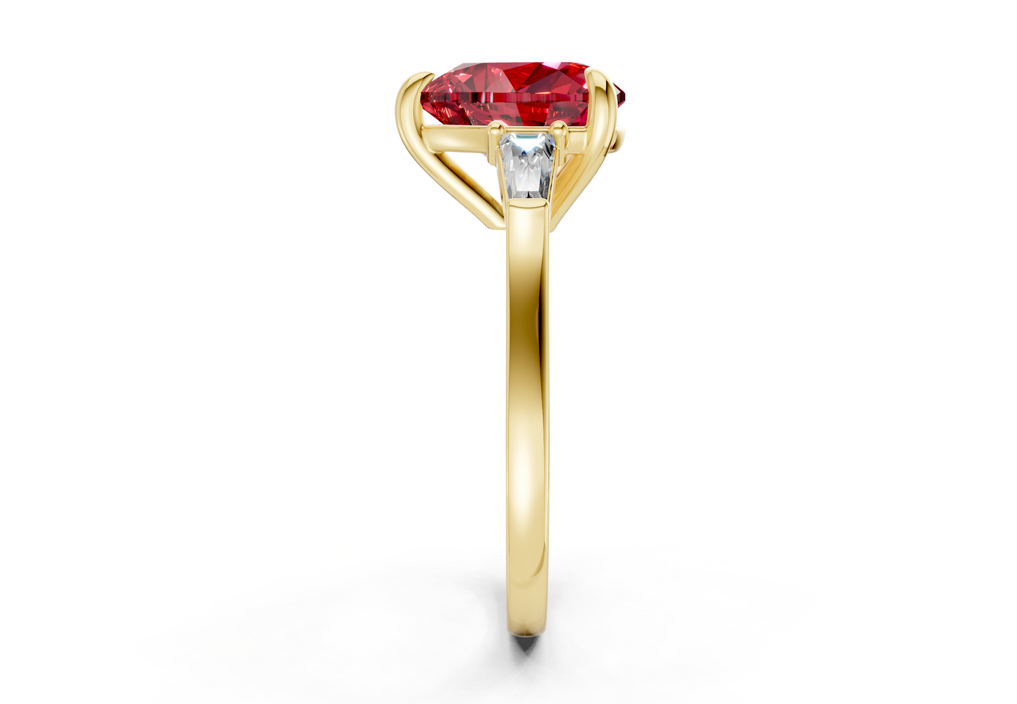Isla Ruby Gemstone Three Stone Heart Cut 1.8mm Engagement Ring