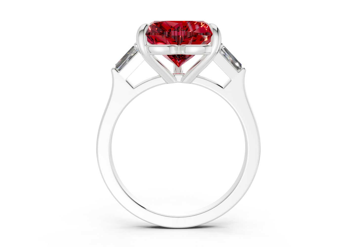 Isla Ruby Gemstone Three Stone Heart Cut 1.8mm Engagement Ring