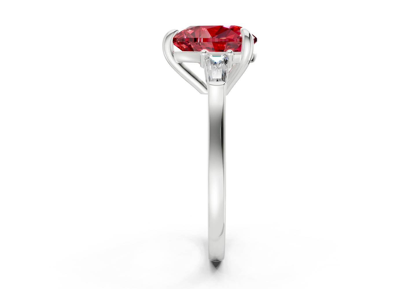 Isla Ruby Gemstone Three Stone Heart Cut 1.8mm Engagement Ring