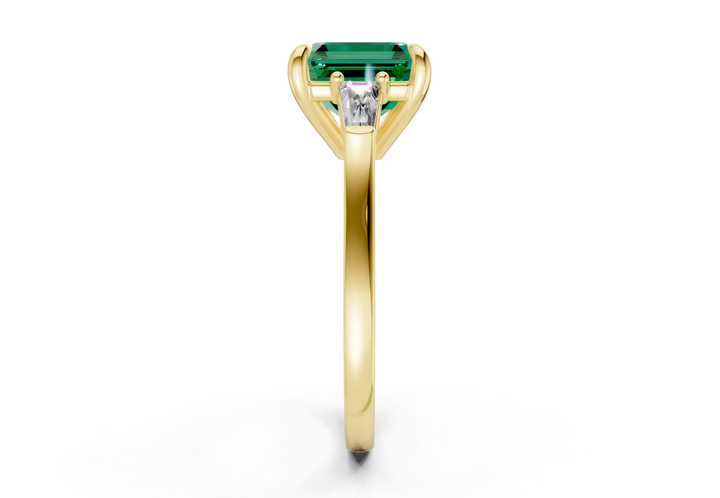 Isla Emerald Gemstone Three Stone Asscher Cut 1.8mm Engagement Ring