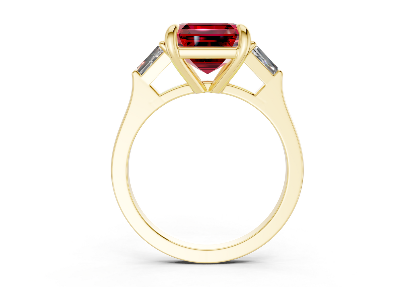 Isla Ruby Gemstone Three Stone Asscher Cut 1.8mm Engagement Ring