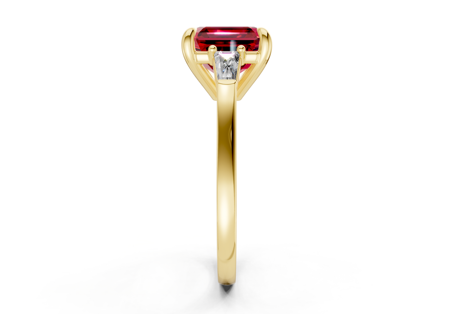 Isla Ruby Gemstone Three Stone Asscher Cut 1.8mm Engagement Ring