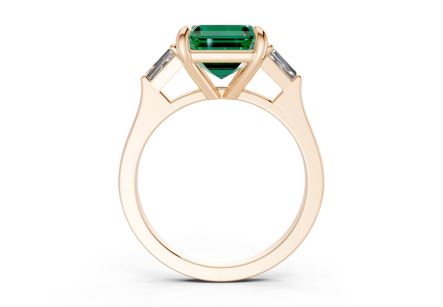 Isla Emerald Gemstone Three Stone Asscher Cut 1.8mm Engagement Ring