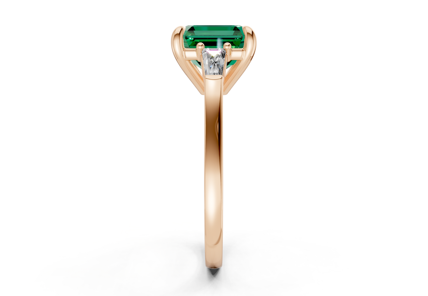 Isla Emerald Gemstone Three Stone Asscher Cut 1.8mm Engagement Ring