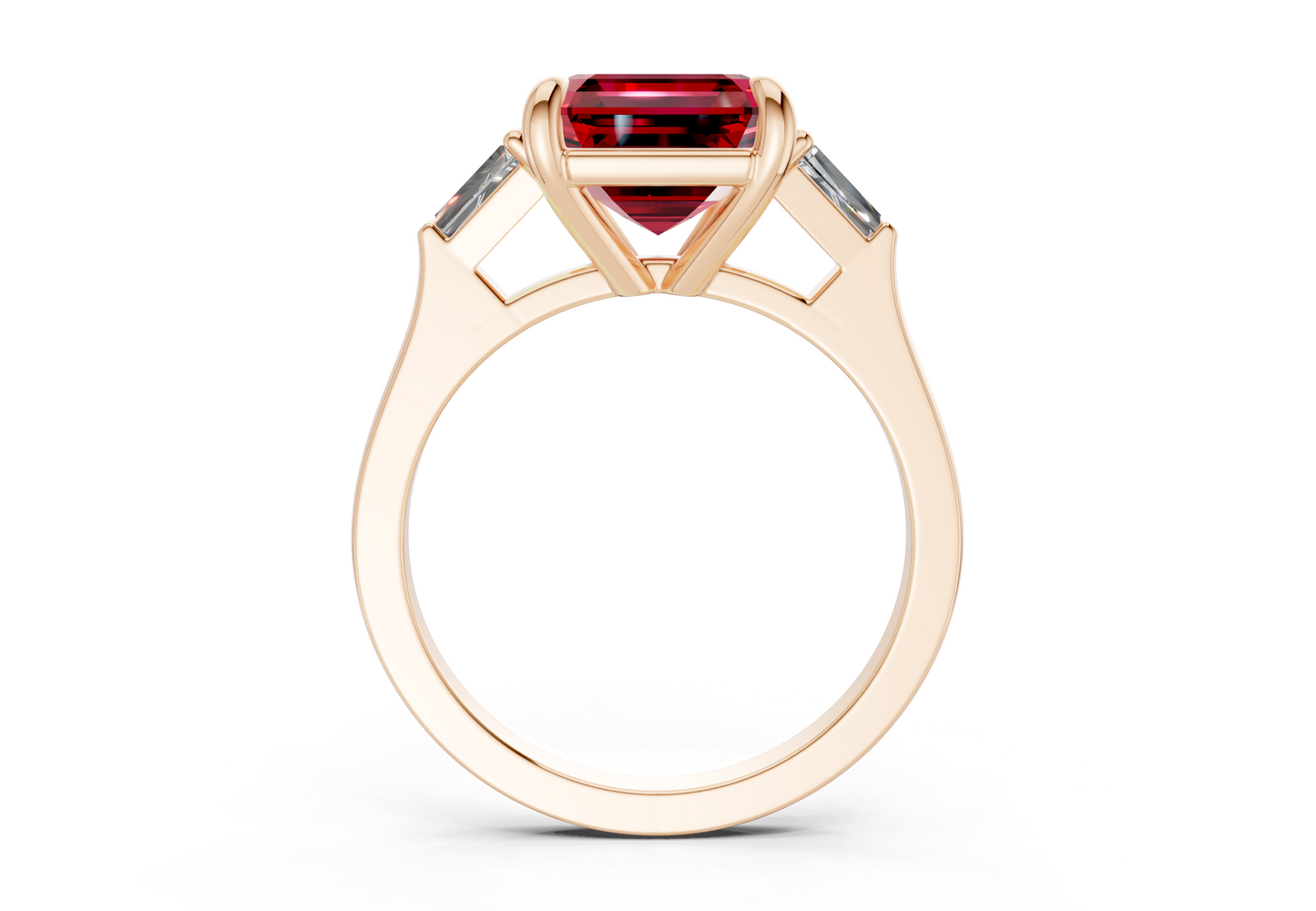 Isla Ruby Gemstone Three Stone Asscher Cut 1.8mm Engagement Ring