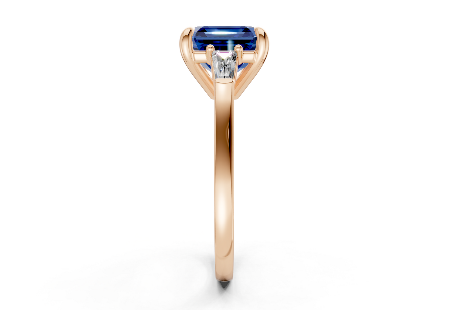 Isla Sapphire Gemstone Three Stone Asscher Cut 1.8mm Engagement Ring