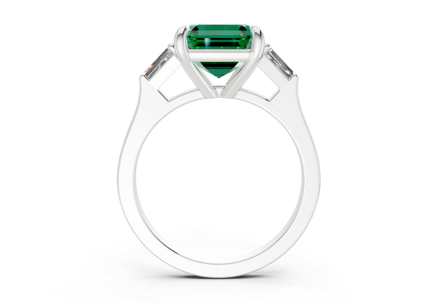 Isla Emerald Gemstone Three Stone Asscher Cut 1.8mm Engagement Ring