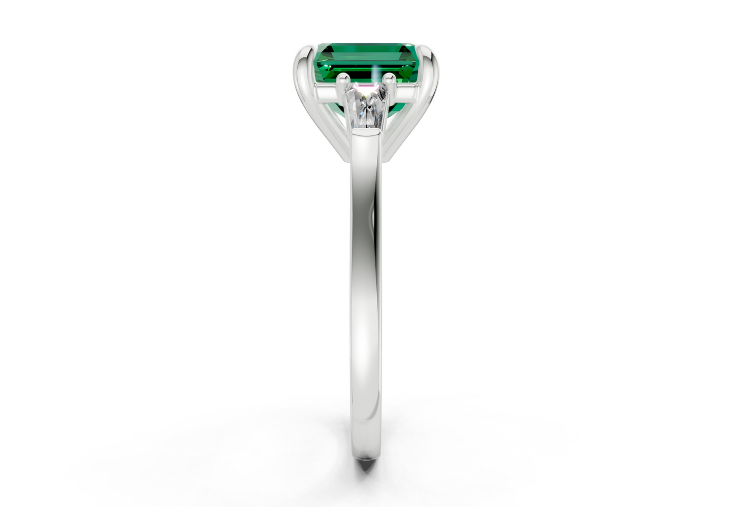 Isla Emerald Gemstone Three Stone Asscher Cut 1.8mm Engagement Ring