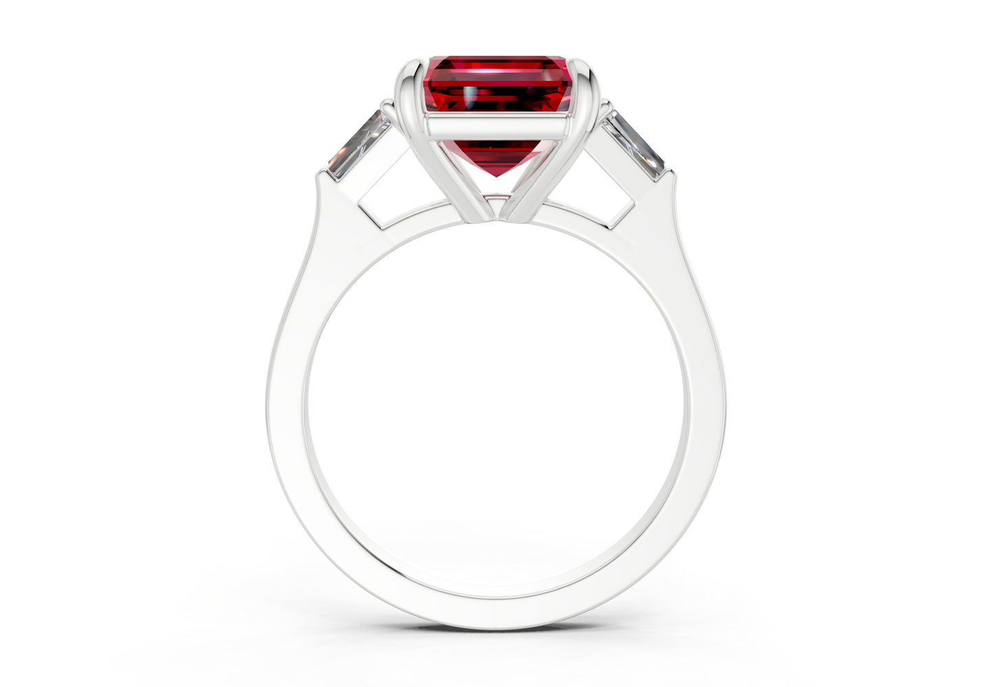 Isla Ruby Gemstone Three Stone Asscher Cut 1.8mm Engagement Ring