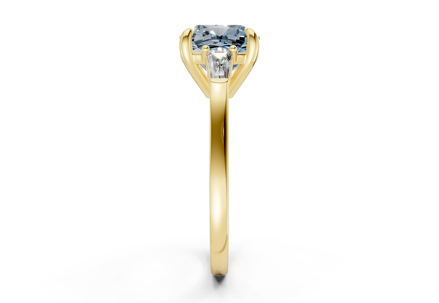 Isla Blue Diamond Three Stone Cushion Square Cut 1.8mm Engagement Ring
