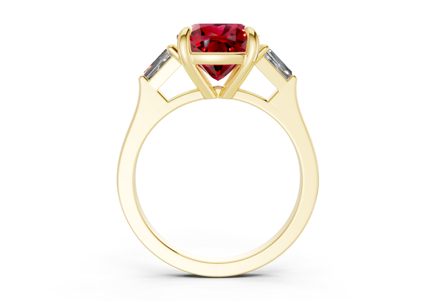 Isla Ruby Gemstone Three Stone Cushion Square Cut 1.8mm Engagement Ring