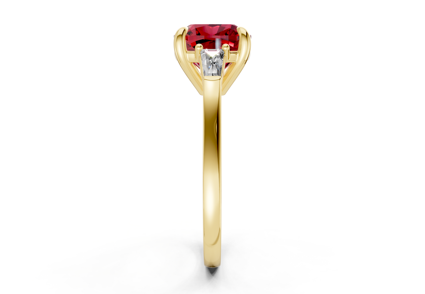 Isla Ruby Gemstone Three Stone Cushion Square Cut 1.8mm Engagement Ring