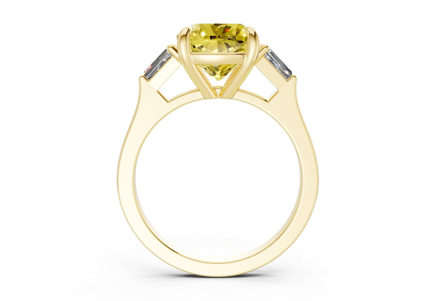 Isla Yellow Diamond Three Stone Cushion Square Cut 1.8mm Engagement Ring