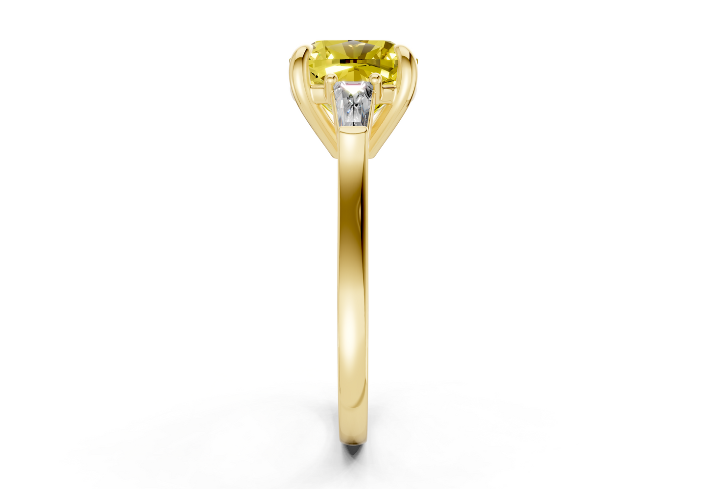 Isla Yellow Diamond Three Stone Cushion Square Cut 1.8mm Engagement Ring