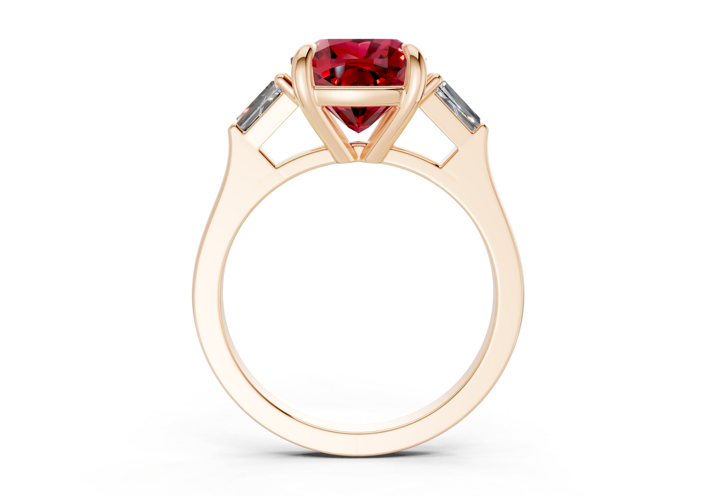 Isla Ruby Gemstone Three Stone Cushion Square Cut 1.8mm Engagement Ring