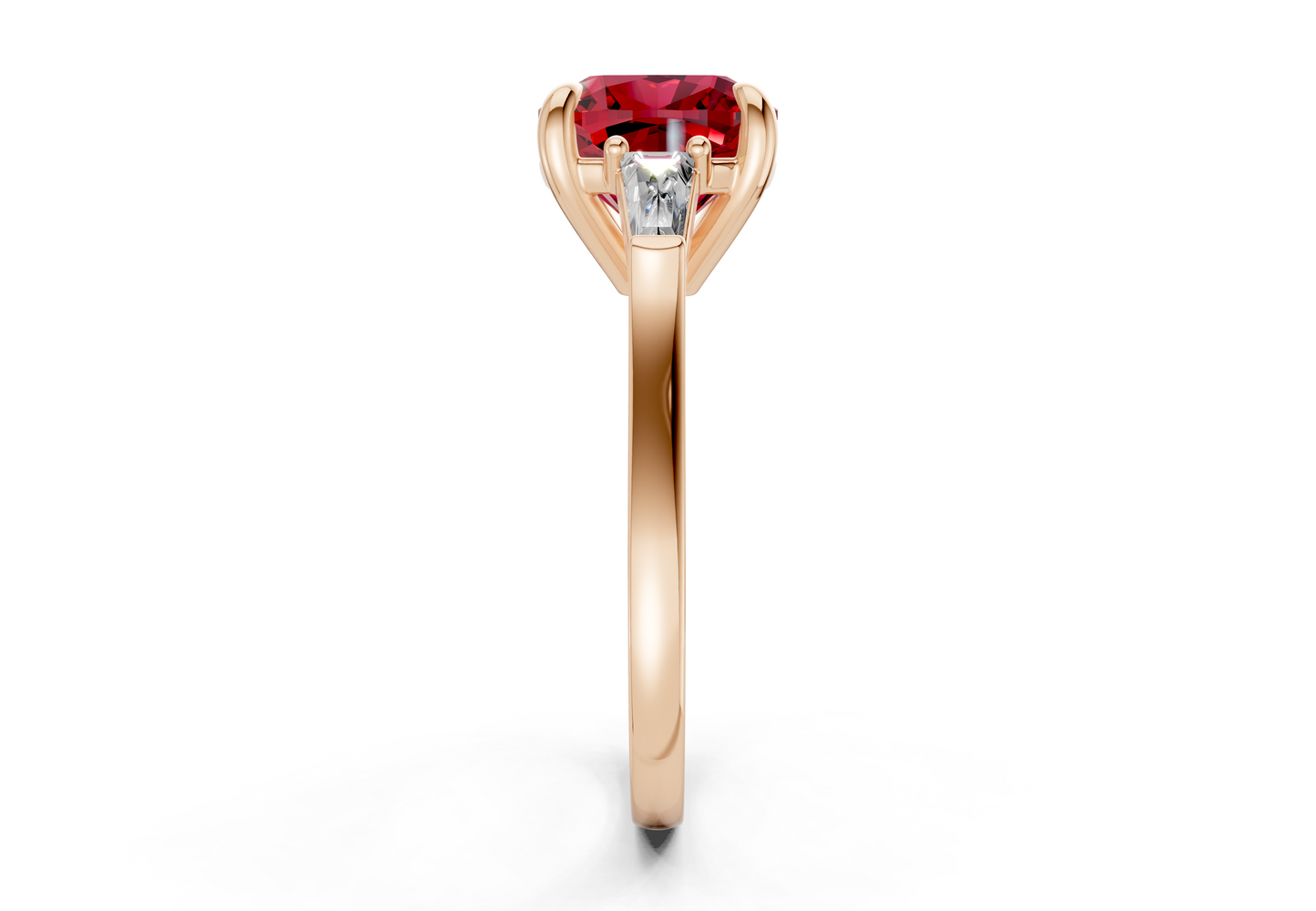 Isla Ruby Gemstone Three Stone Cushion Square Cut 1.8mm Engagement Ring