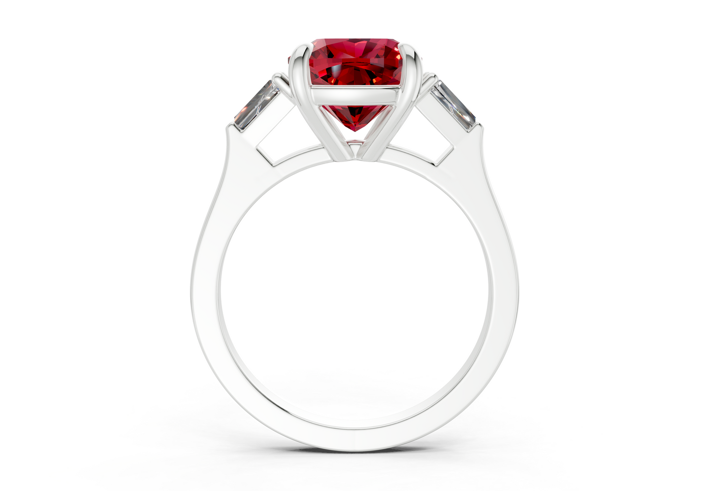 Isla Ruby Gemstone Three Stone Cushion Square Cut 1.8mm Engagement Ring