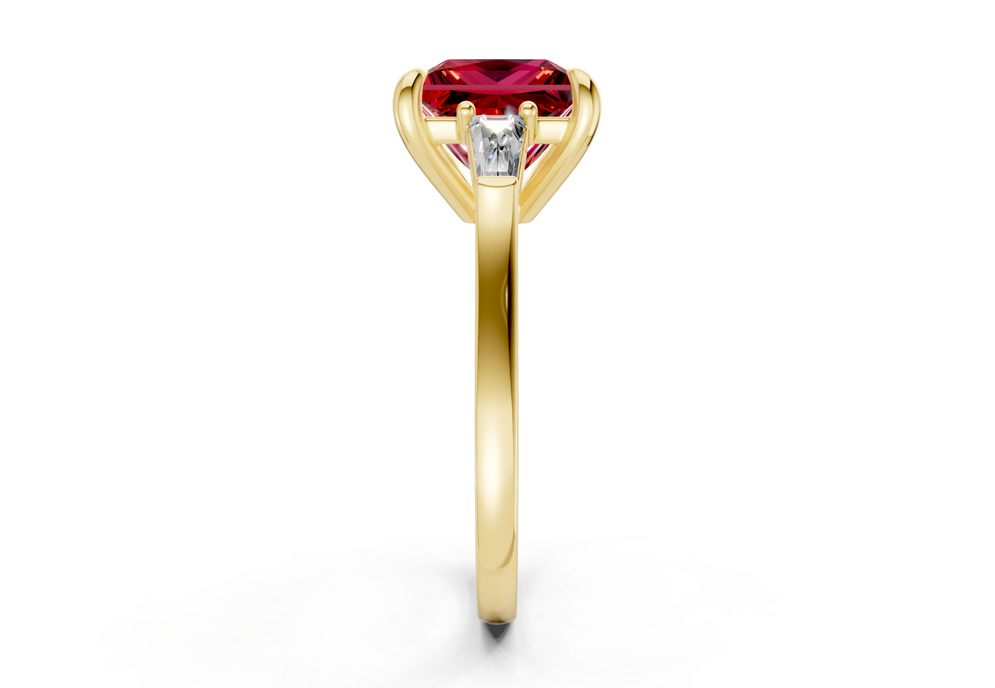 Isla Ruby Gemstone Three Stone Princess Cut 1.8mm Engagement Ring