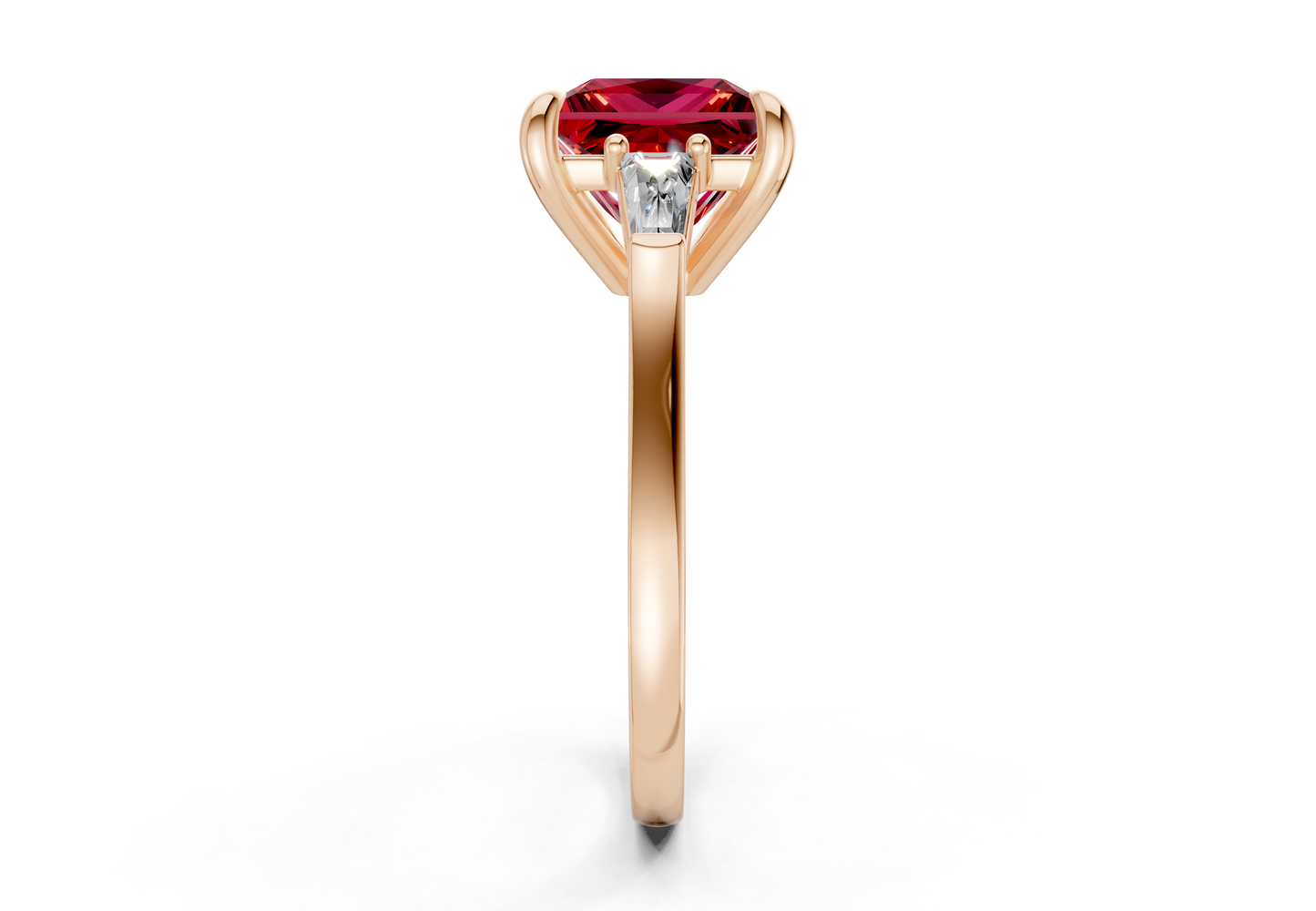 Isla Ruby Gemstone Three Stone Princess Cut 1.8mm Engagement Ring