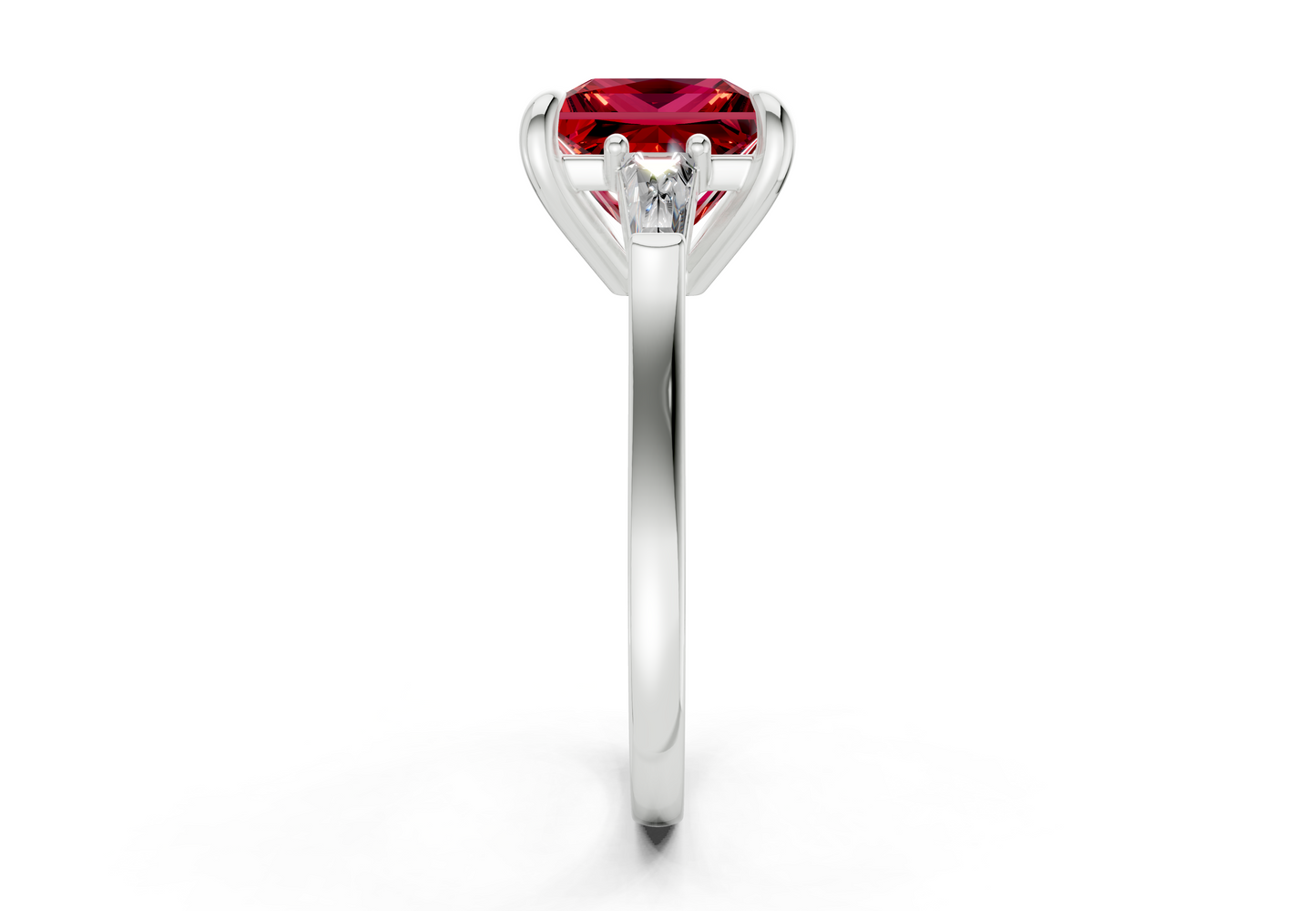 Isla Ruby Gemstone Three Stone Princess Cut 1.8mm Engagement Ring