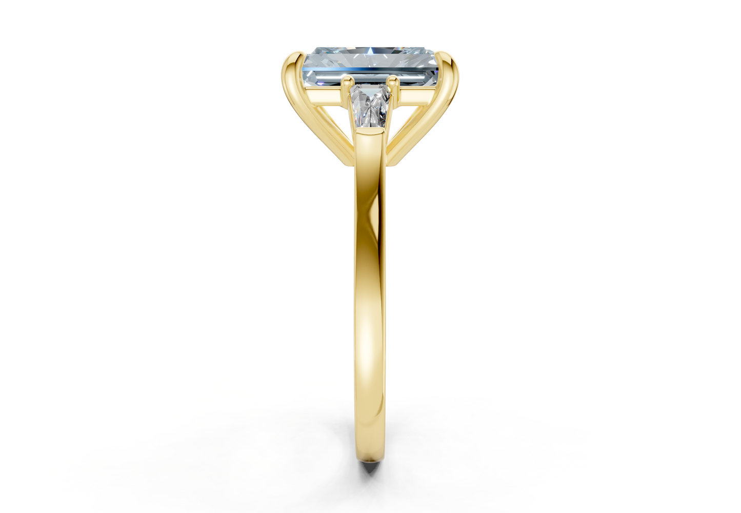 Isla Blue Diamond Three Stone Radiant Cut 1.8mm Engagement Ring