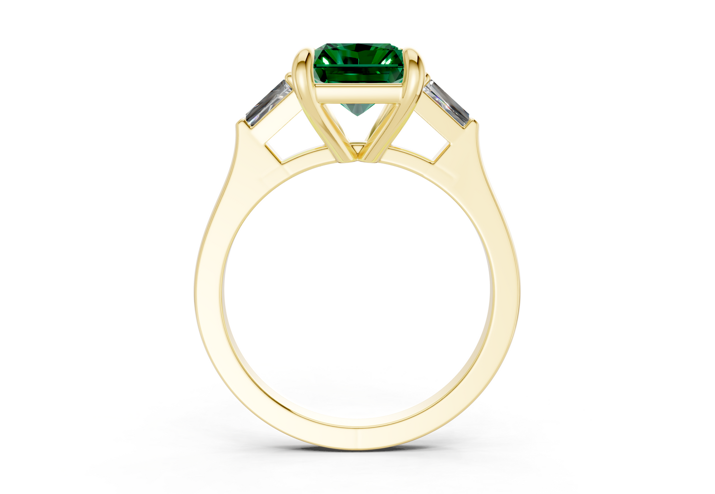Isla Emerald Gemstone Three Stone Radiant Cut 1.8mm Engagement Ring