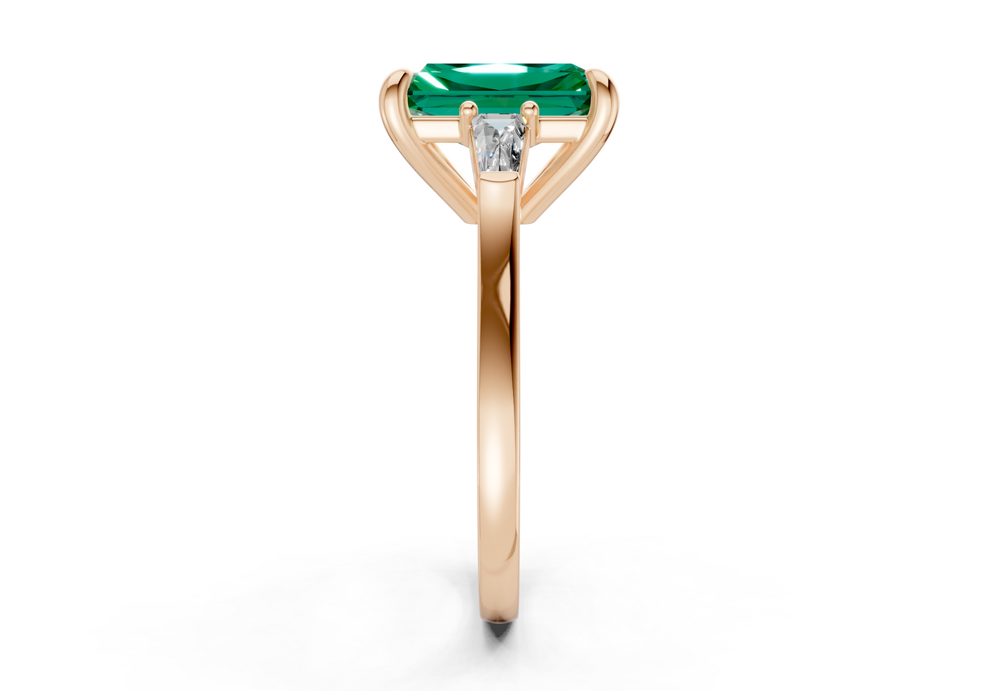 Isla Emerald Gemstone Three Stone Radiant Cut 1.8mm Engagement Ring