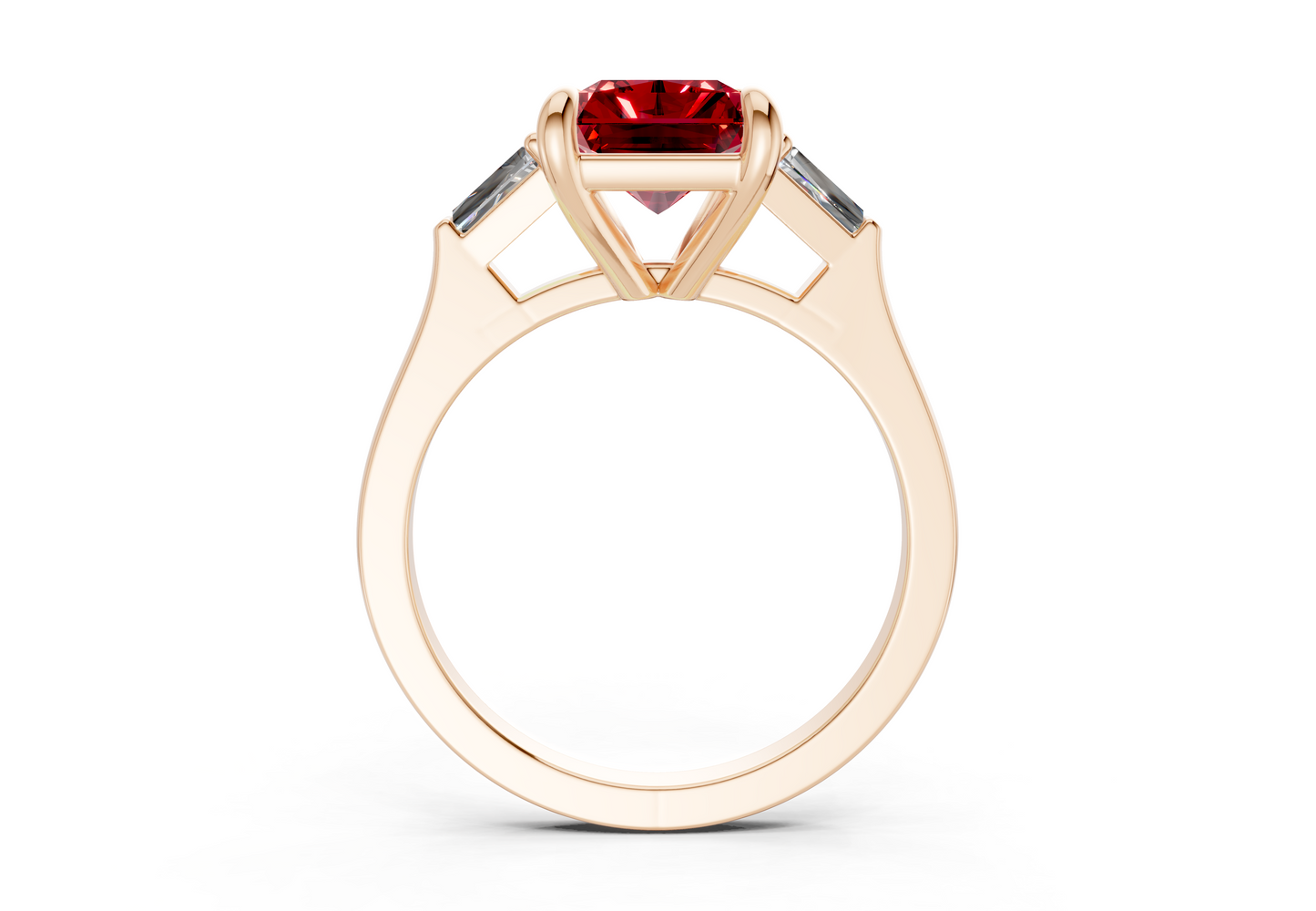Isla Ruby Gemstone Three Stone Radiant Cut 1.8mm Engagement Ring