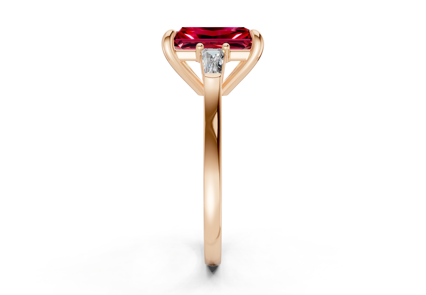 Isla Ruby Gemstone Three Stone Radiant Cut 1.8mm Engagement Ring