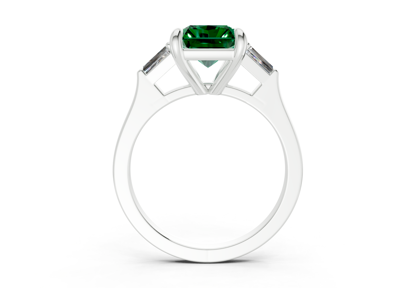 Isla Emerald Gemstone Three Stone Radiant Cut 1.8mm Engagement Ring