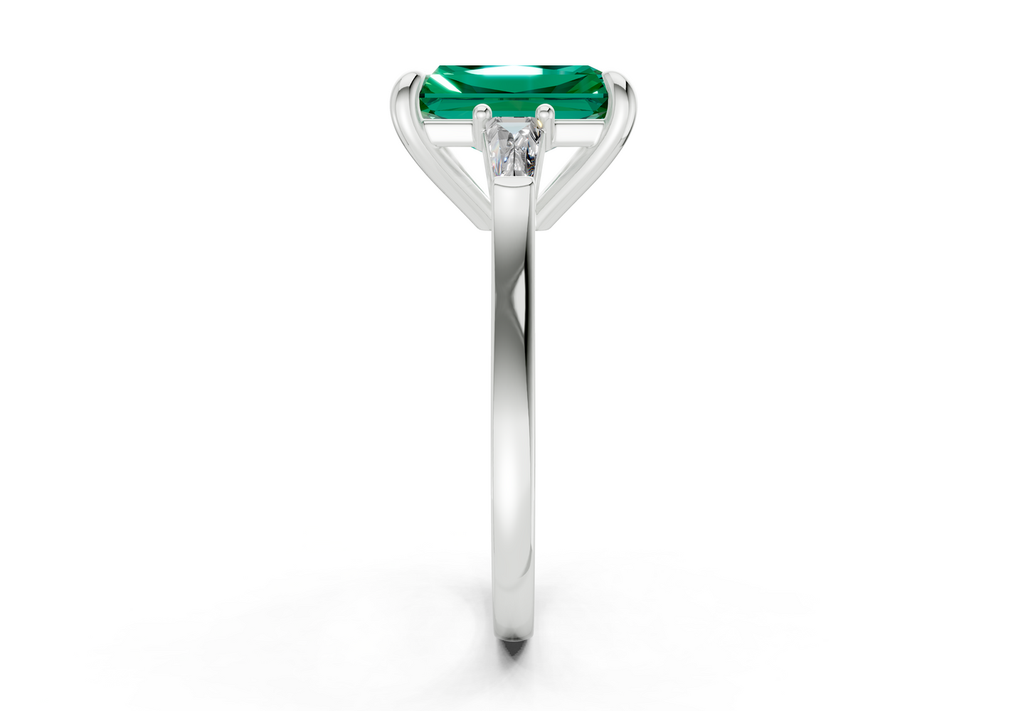 Isla Emerald Gemstone Three Stone Radiant Cut 1.8mm Engagement Ring