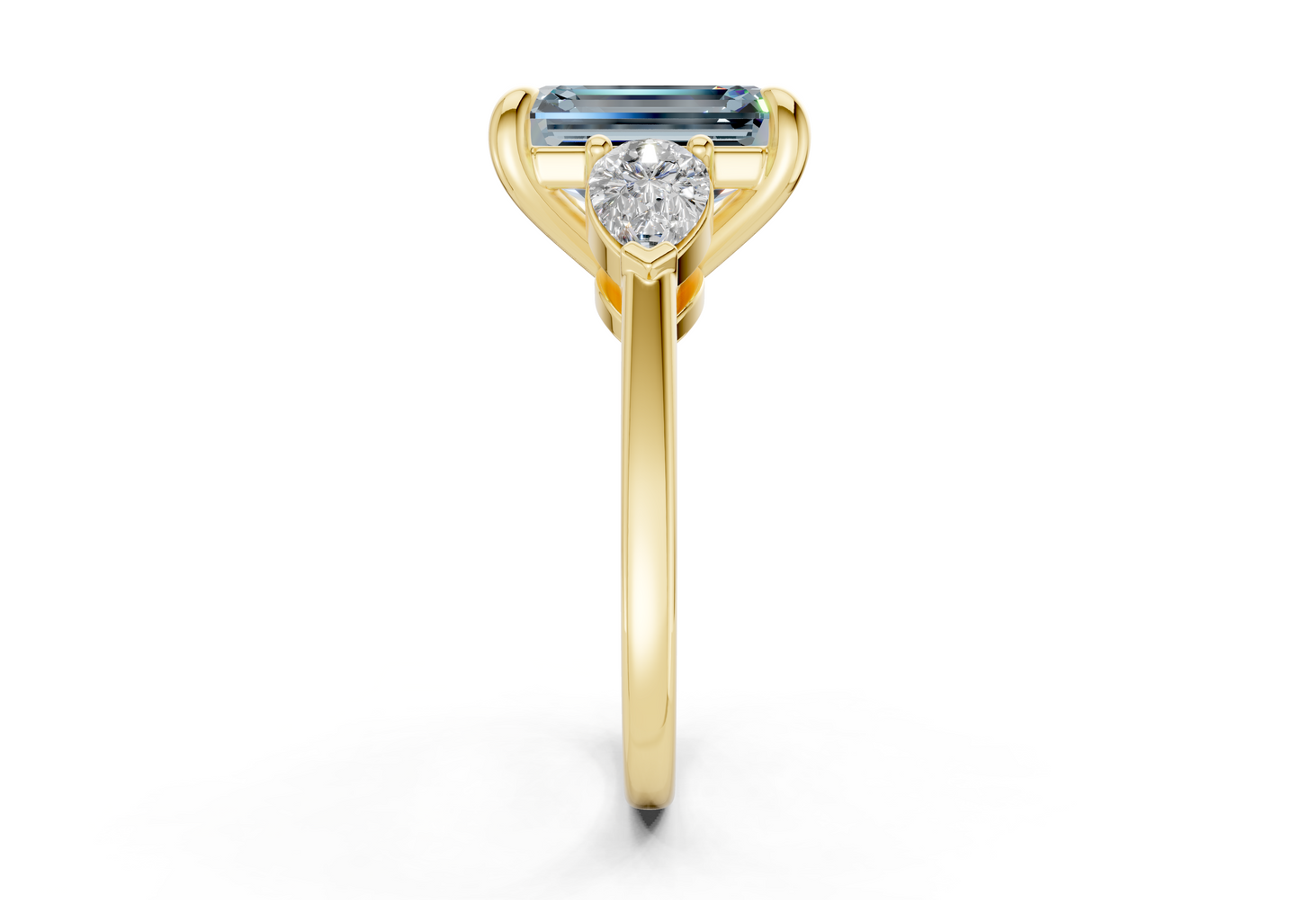 Vine Blue Diamond Three Stone Emerald Cut 1.8mm Engagement Ring