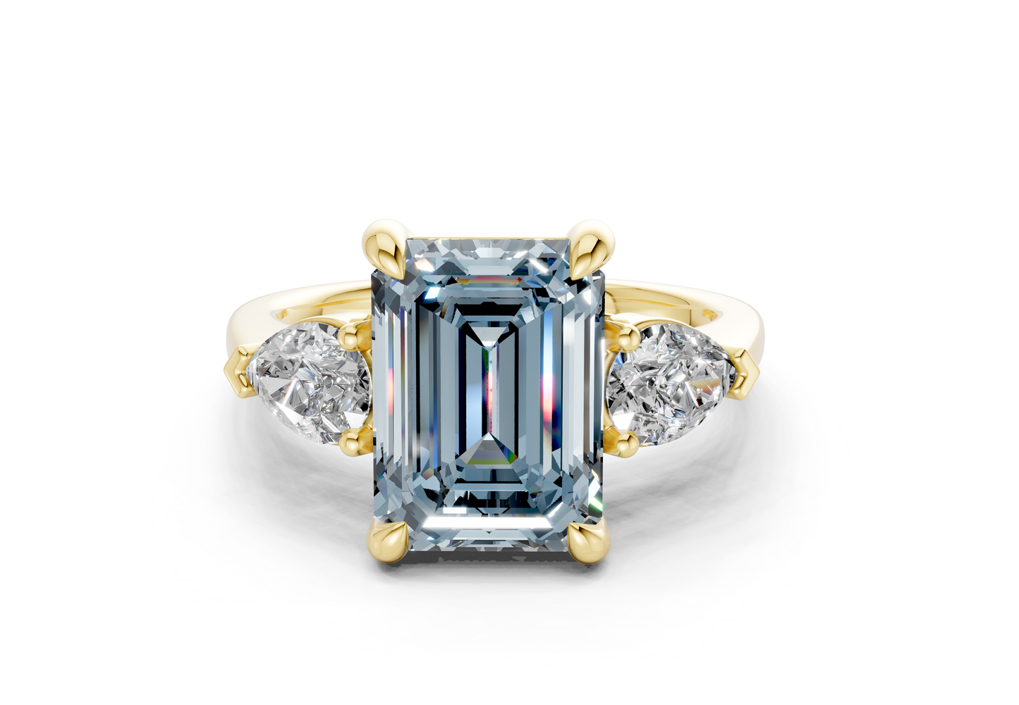 Vine Blue Diamond Three Stone Emerald Cut 1.8mm Engagement Ring