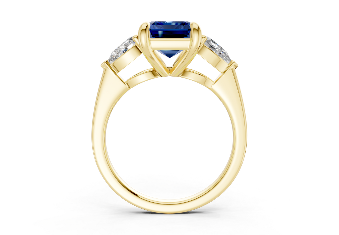 Vine Sapphire Gemstone Three Stone Emerald Cut 1.8mm Engagement Ring