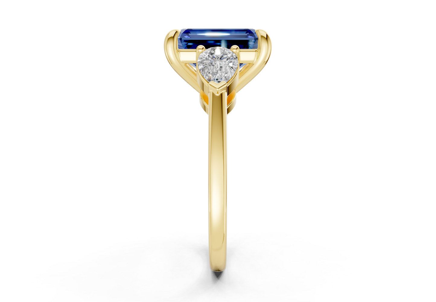 Vine Sapphire Gemstone Three Stone Emerald Cut 1.8mm Engagement Ring