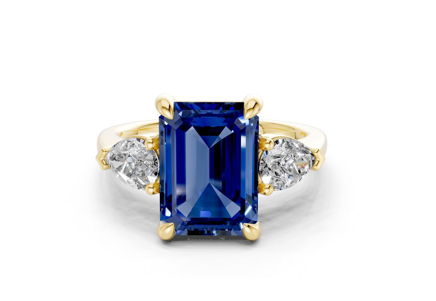Vine Sapphire Gemstone Three Stone Emerald Cut 1.8mm Engagement Ring
