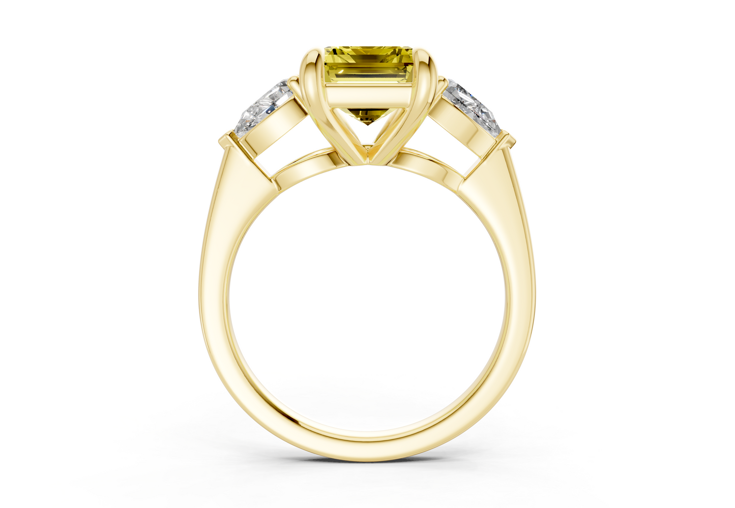 Vine Yellow Diamond Three Stone Emerald Cut 1.8mm Engagement Ring