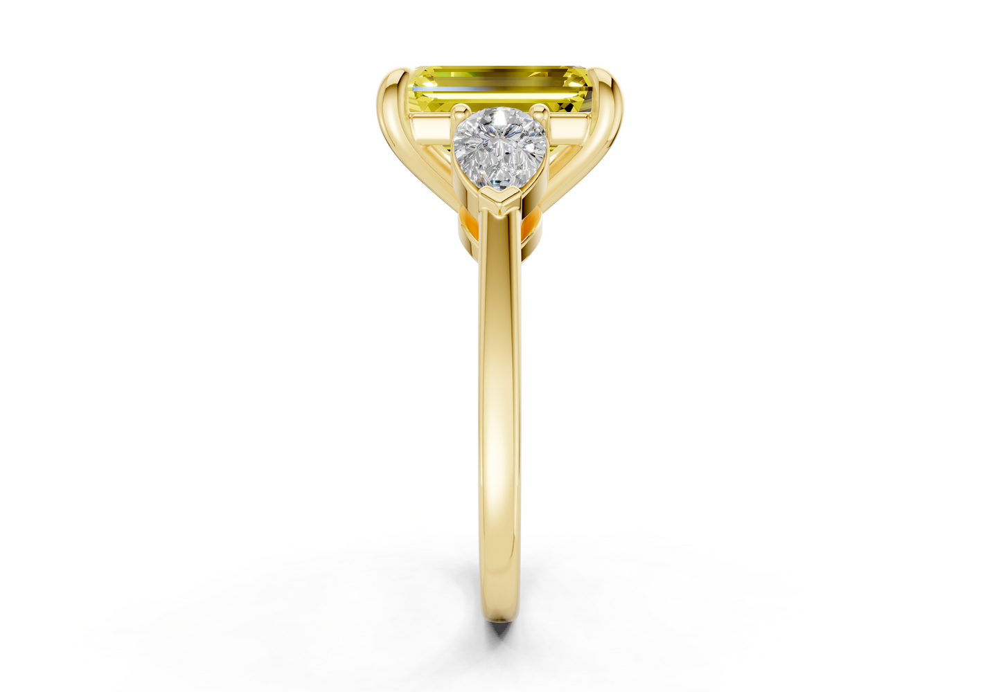Vine Yellow Diamond Three Stone Emerald Cut 1.8mm Engagement Ring