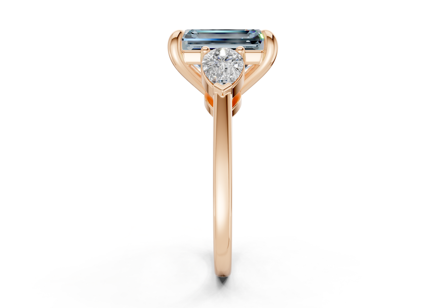 Vine Blue Diamond Three Stone Emerald Cut 1.8mm Engagement Ring